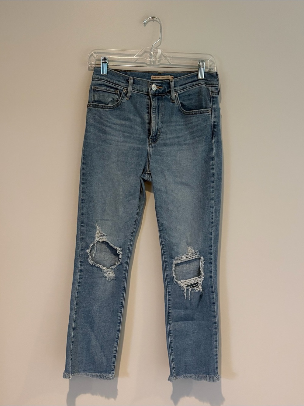 Levi's 724 Light Blue Distressed High Rise Distressed Ankle Crop Jeans Size 28